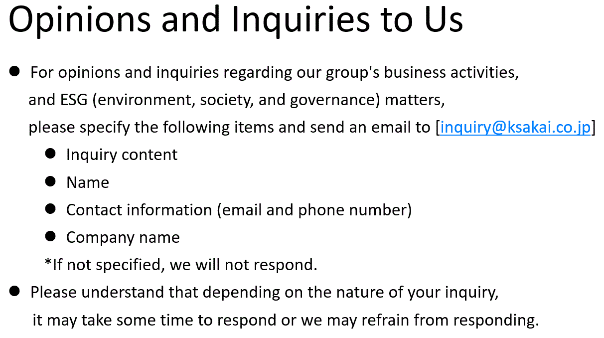 Opinions and Inquiries to Us